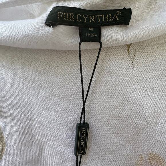 For Cynthia Duster Open Front Top Sz Md 100% Linen Floral Roll Tab Lagenlook NWT - Picture 10 of 12